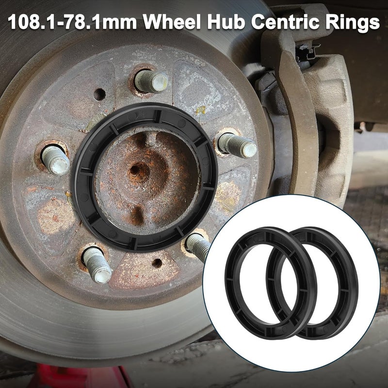 TUCKBOLD Car Wheel Hub Centric Rings Durable Wheels Center Shaft Shock Absorbing Hubrings Black 2 Pcs OD 108.1mm to ID 78.1 mm Polycarbonate - Image 2
